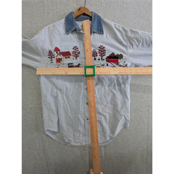 Solutions Original Shirt Women's Small Blue Button Down Top Farm Embroidered VTG - Picture 3 of 7